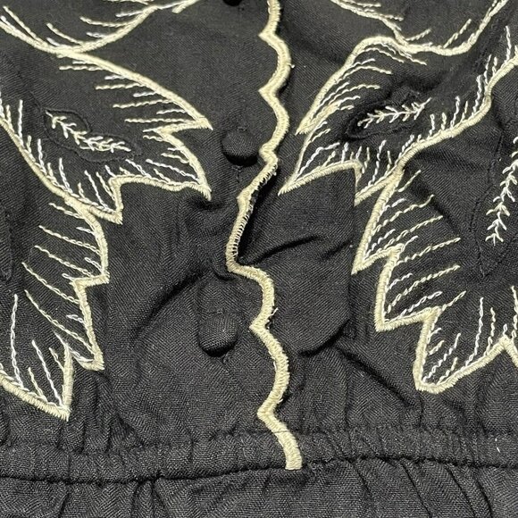 Anthropologie Maple Odd Rubies Blouse Women Sz 8 Black Embroidery Leaf Wide Boho - Picture 5 of 12